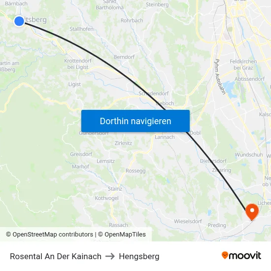 Rosental An Der Kainach to Hengsberg map
