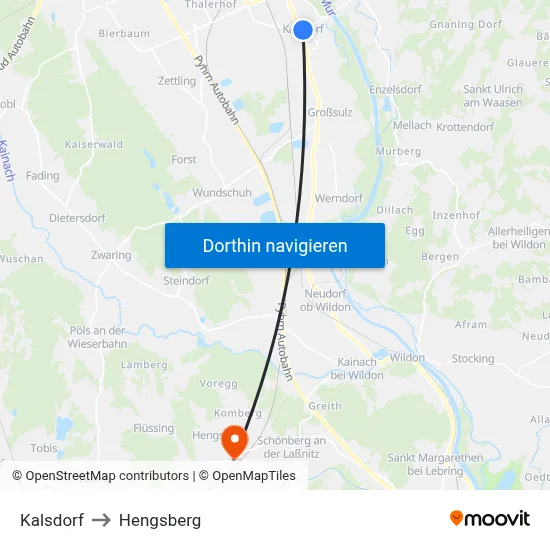 Kalsdorf to Hengsberg map