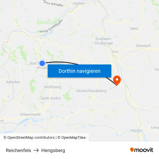 Reichenfels to Hengsberg map