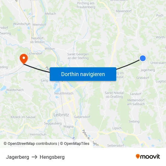 Jagerberg to Hengsberg map