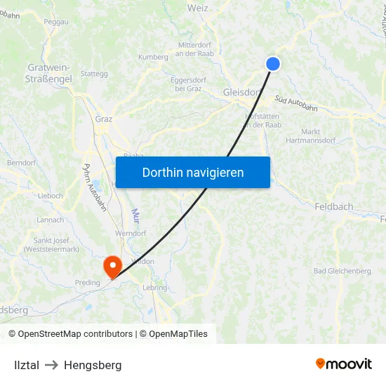 Ilztal to Hengsberg map