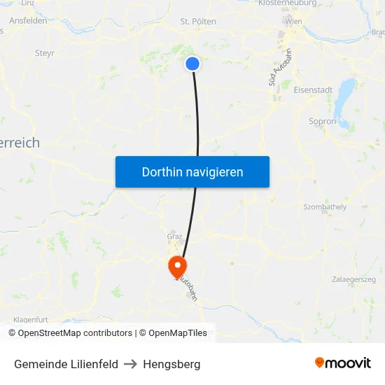 Gemeinde Lilienfeld to Hengsberg map