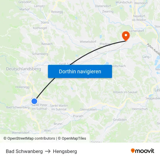 Bad Schwanberg to Hengsberg map