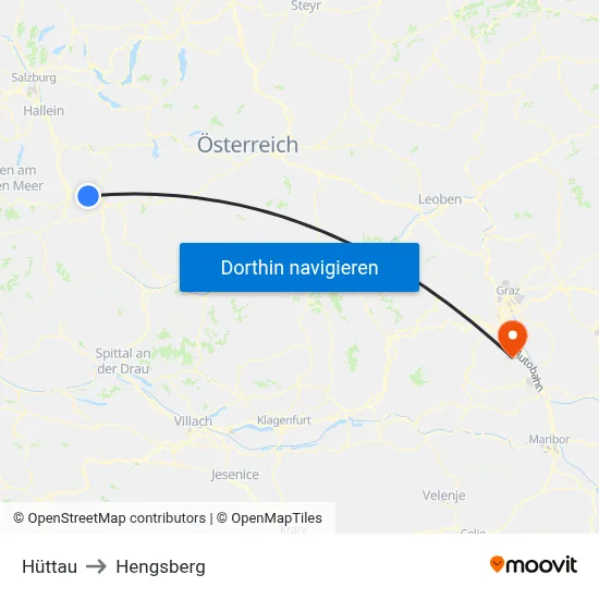 Hüttau to Hengsberg map