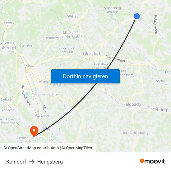 Kaindorf to Hengsberg map