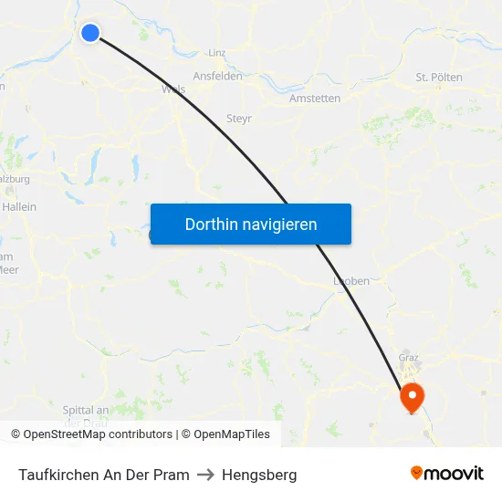 Taufkirchen An Der Pram to Hengsberg map