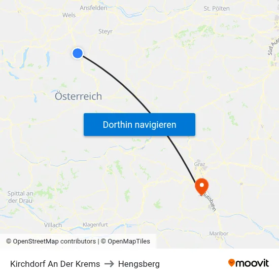 Kirchdorf An Der Krems to Hengsberg map