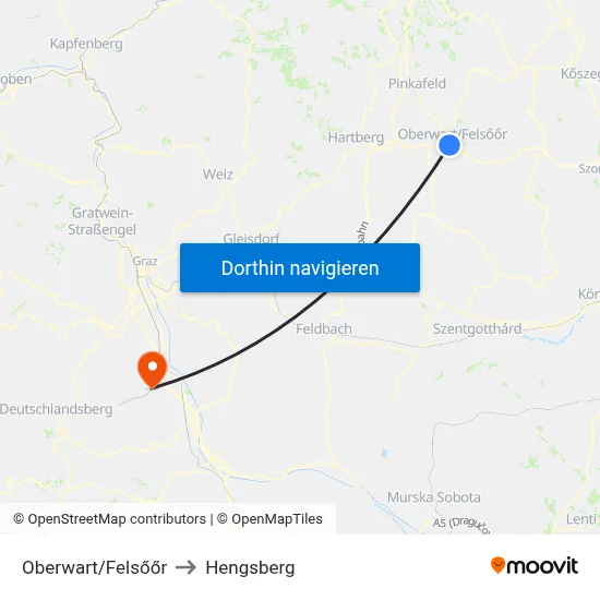 Oberwart/Felsőőr to Hengsberg map