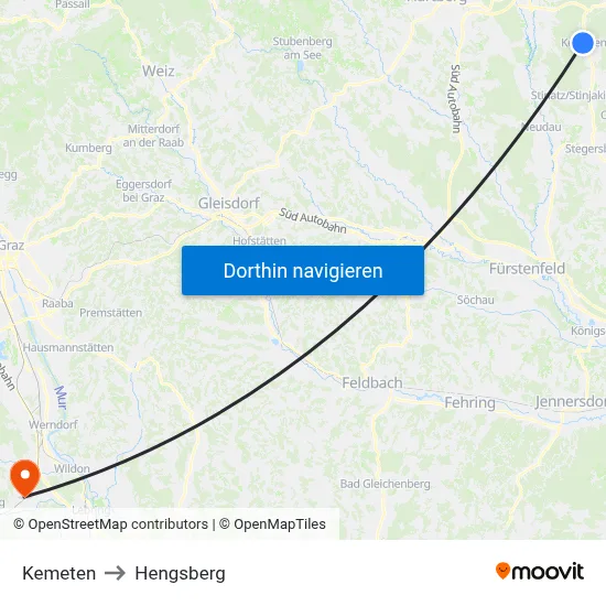 Kemeten to Hengsberg map