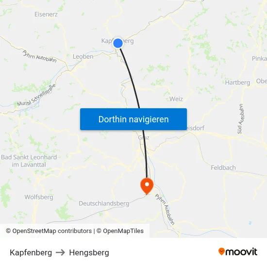 Kapfenberg to Hengsberg map