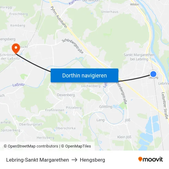 Lebring-Sankt Margarethen to Hengsberg map