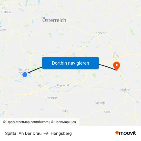 Spittal An Der Drau to Hengsberg map
