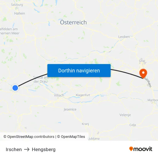 Irschen to Hengsberg map