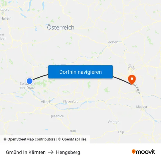 Gmünd In Kärnten to Hengsberg map