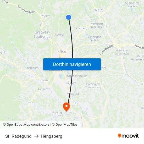 St. Radegund to Hengsberg map