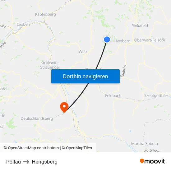 Pöllau to Hengsberg map