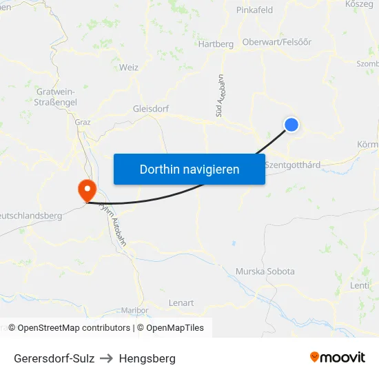 Gerersdorf-Sulz to Hengsberg map