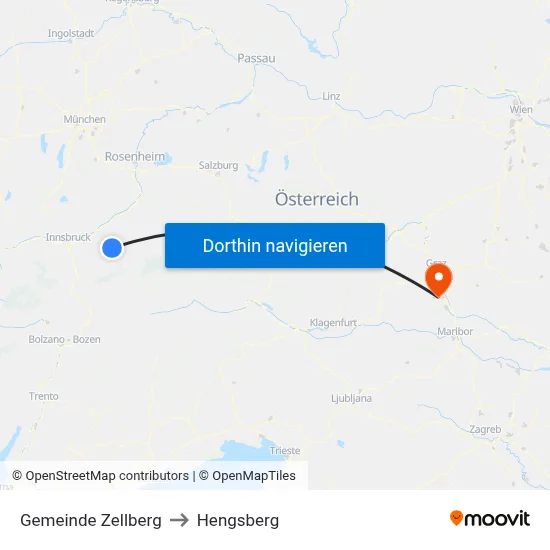 Gemeinde Zellberg to Hengsberg map