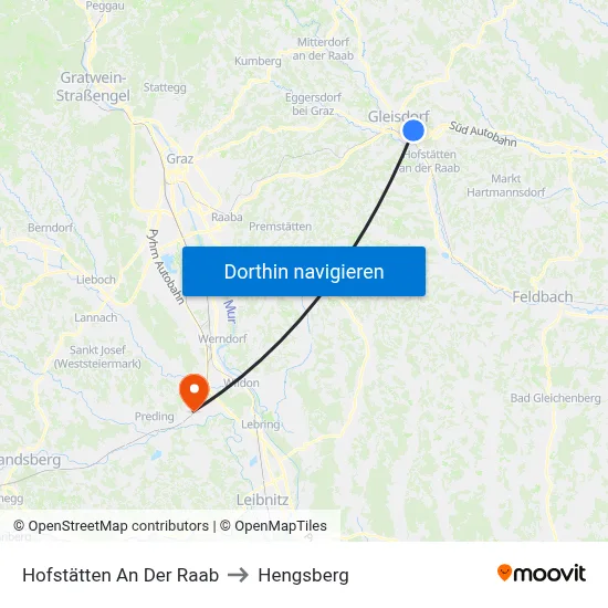 Hofstätten An Der Raab to Hengsberg map
