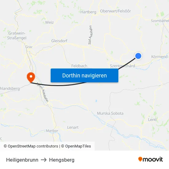 Heiligenbrunn to Hengsberg map