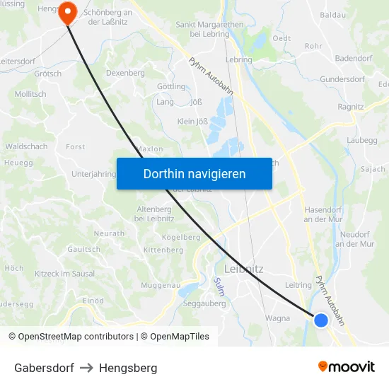 Gabersdorf to Hengsberg map