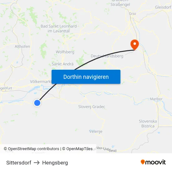 Sittersdorf to Hengsberg map