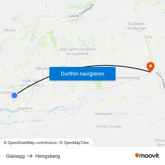 Glanegg to Hengsberg map