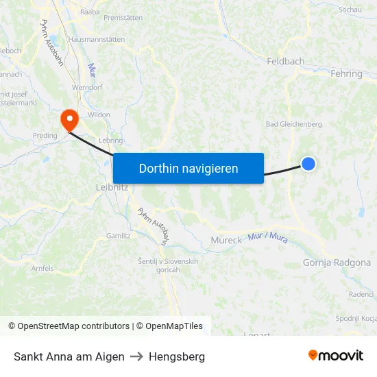 Sankt Anna am Aigen to Hengsberg map