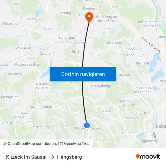 Kitzeck Im Sausal to Hengsberg map