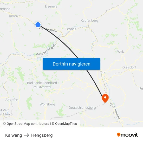 Kalwang to Hengsberg map