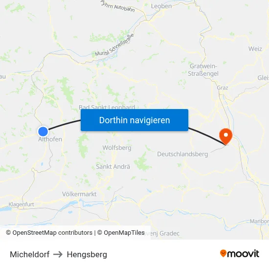 Micheldorf to Hengsberg map