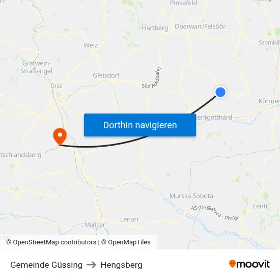 Gemeinde Güssing to Hengsberg map