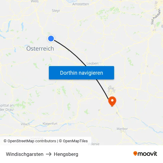 Windischgarsten to Hengsberg map