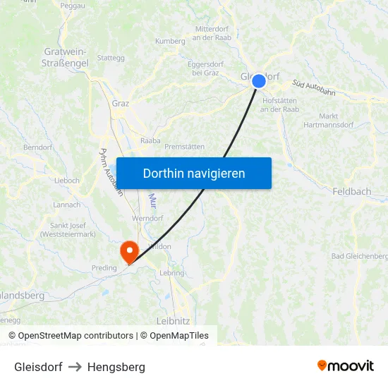 Gleisdorf to Hengsberg map