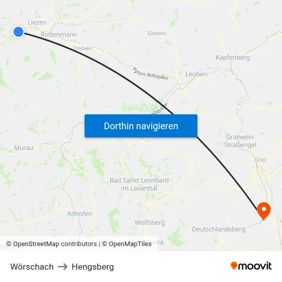 Wörschach to Hengsberg map