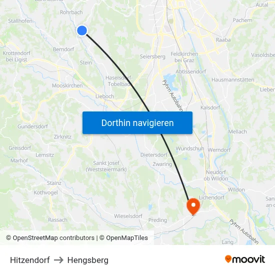 Hitzendorf to Hengsberg map