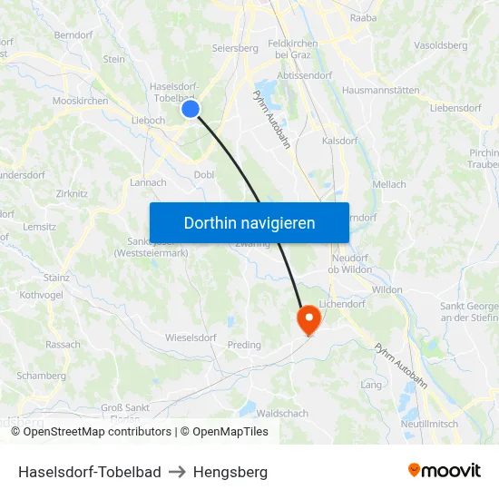 Haselsdorf-Tobelbad to Hengsberg map