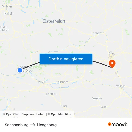 Sachsenburg to Hengsberg map