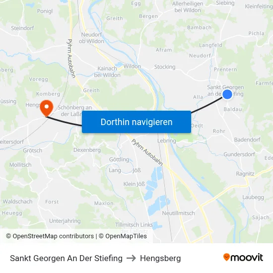 Sankt Georgen An Der Stiefing to Hengsberg map