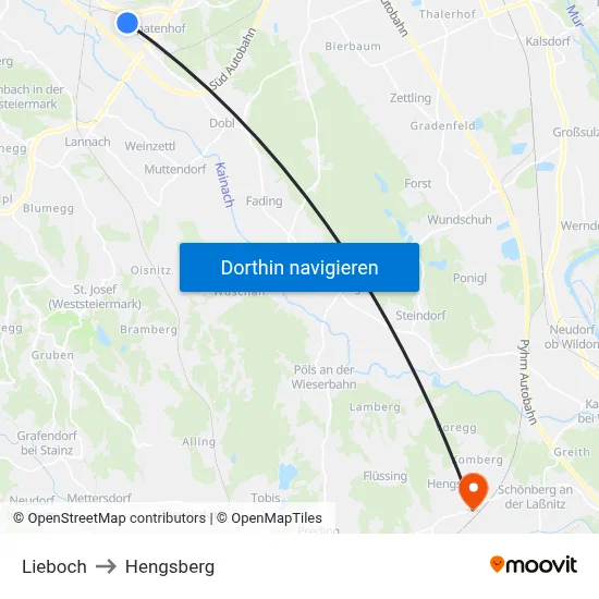 Lieboch to Hengsberg map