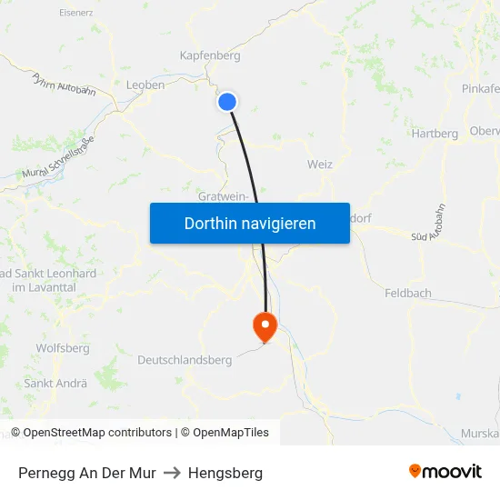 Pernegg An Der Mur to Hengsberg map
