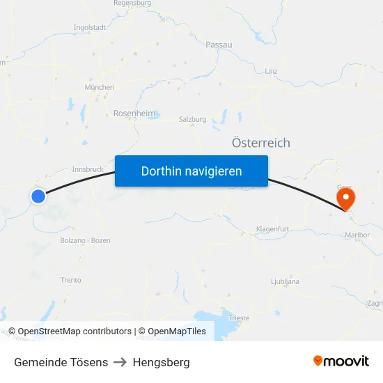 Gemeinde Tösens to Hengsberg map
