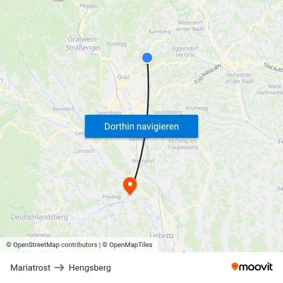 Mariatrost to Hengsberg map