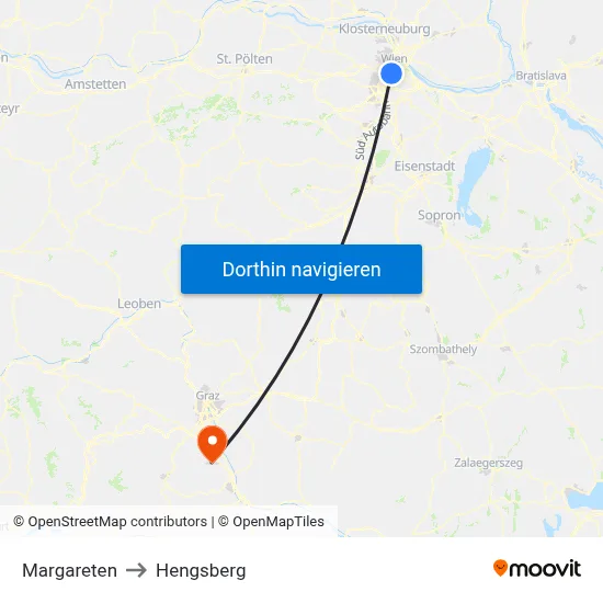 Margareten to Hengsberg map