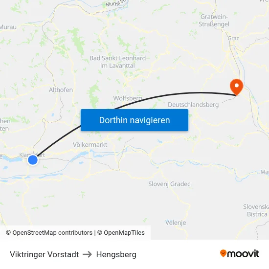 Viktringer Vorstadt to Hengsberg map