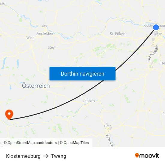 Klosterneuburg to Tweng map