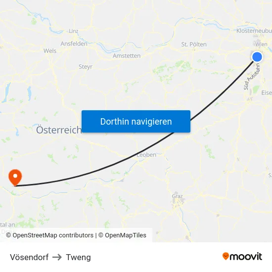 Vösendorf to Tweng map