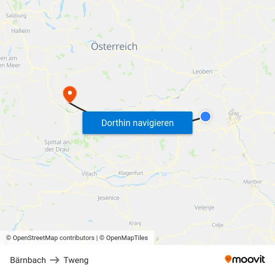 Bärnbach to Tweng map