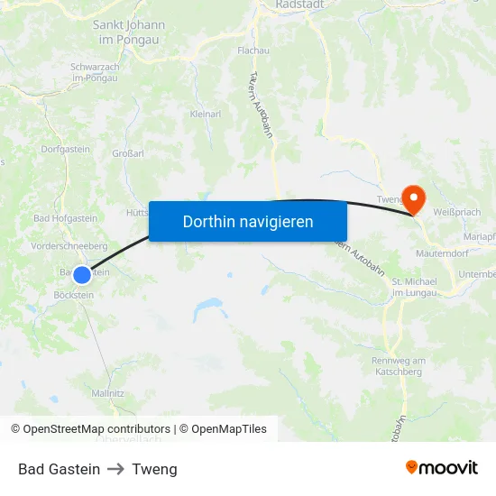 Bad Gastein to Tweng map
