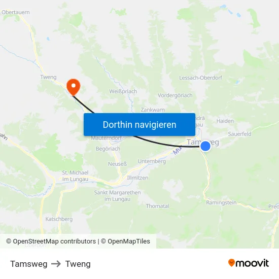 Tamsweg to Tweng map